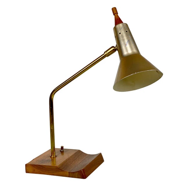 Mid-Century Modern Walnut & Brushed Gold Desk Lamp For Sale - Image 10 of 10