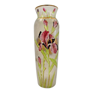 Vintage Mont Joye Legras Hand Painted Iris Flower Frosted Glass Vase
