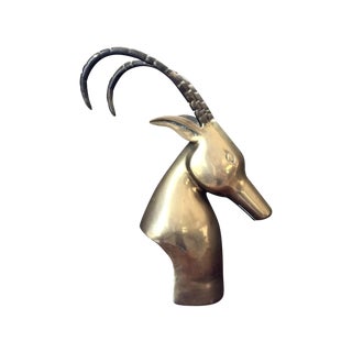 Vintage Large Brass Ibex Head For Sale