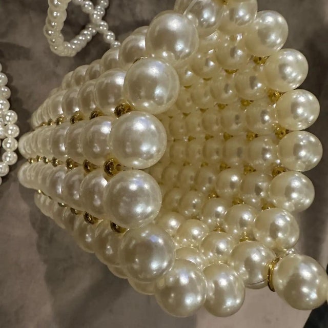 White 21st Century Never Used Faux Pearls and Brass Minaudière by Coppola E Toppo For Sale - Image 8 of 11