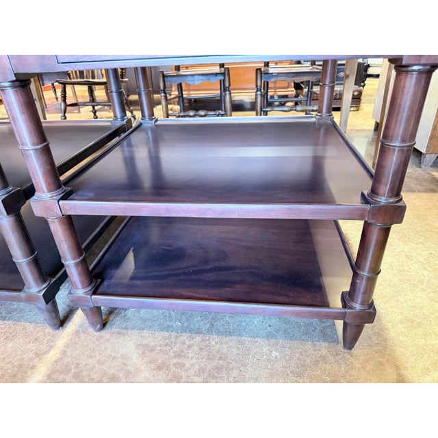 Wood Late 20th Century Pair of Regency Style Mahogany Burl Inlay Side Tables For Sale - Image 7 of 11