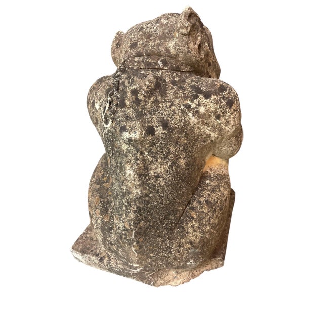 Camel A Pair of Vintage Seated Cast Stone Gargoyle Garden Statues For Sale - Image 8 of 12