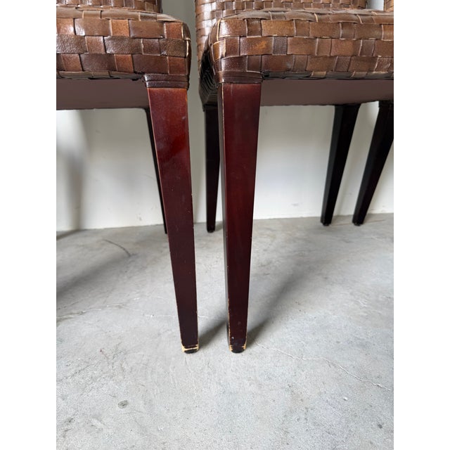 1980’s Italian Woven Leather Dining Chairs by Stone International – Set of 6 For Sale - Image 11 of 12