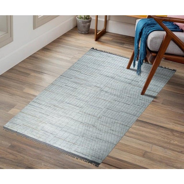 Ivory 9x12 Ivory Hand-Knotted Wool Linear Gridwork Geometric Modern Carpet Rug For Sale - Image 8 of 9