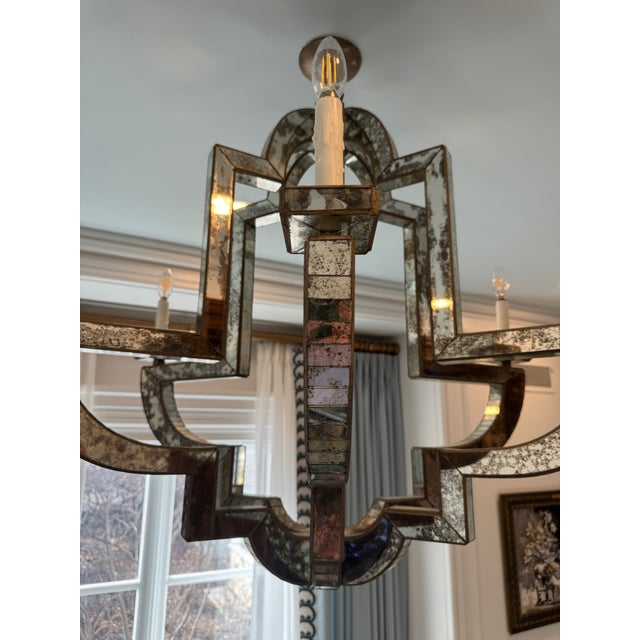 Silver Niermann Weeks Lido Antiqued Mirror Chandelier – 6 Light – 38” Diameter For Sale - Image 8 of 18