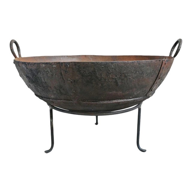 Vintage Iron Kadai Fire Bowl / Planter For Sale