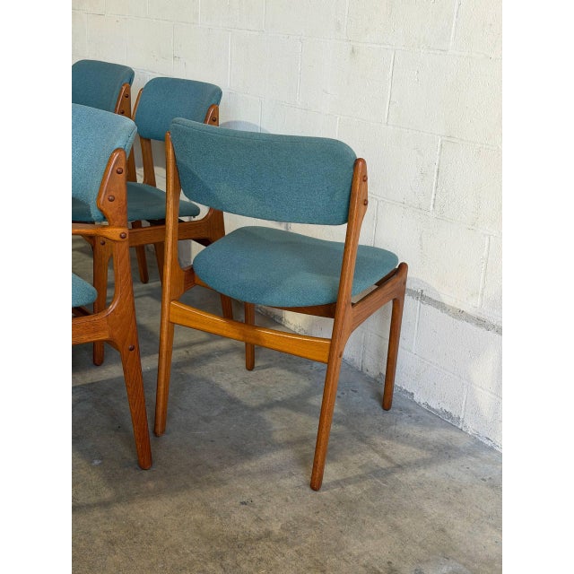 Blue In Style of Erik Buch Set of 6 Solid Teak Dining Chairs Model 49 and 50 Denmark Mid-Century Modern 1960s For Sale - Image 8 of 11