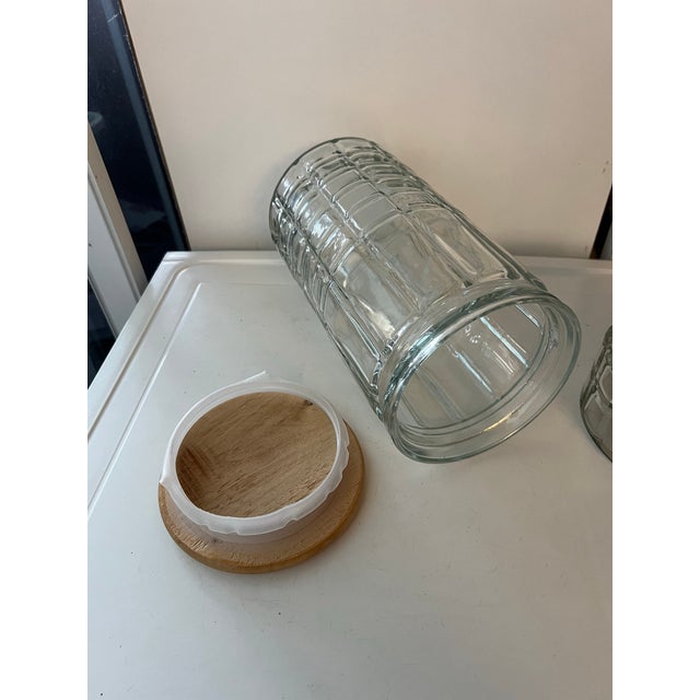Wood Two Glass Canisters Wood Tops For Sale - Image 7 of 8