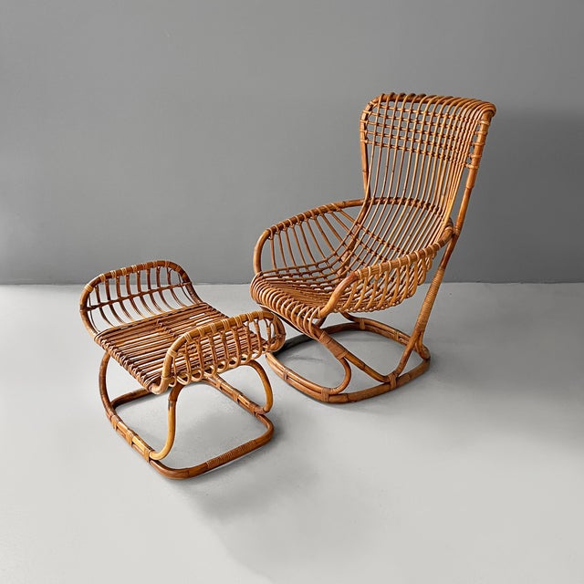 Set of Mid-Century Modern Italian Rattan B4 Armchair and Ottoman from Tito Agnoli, 1950s For Sale - Image 18 of 18