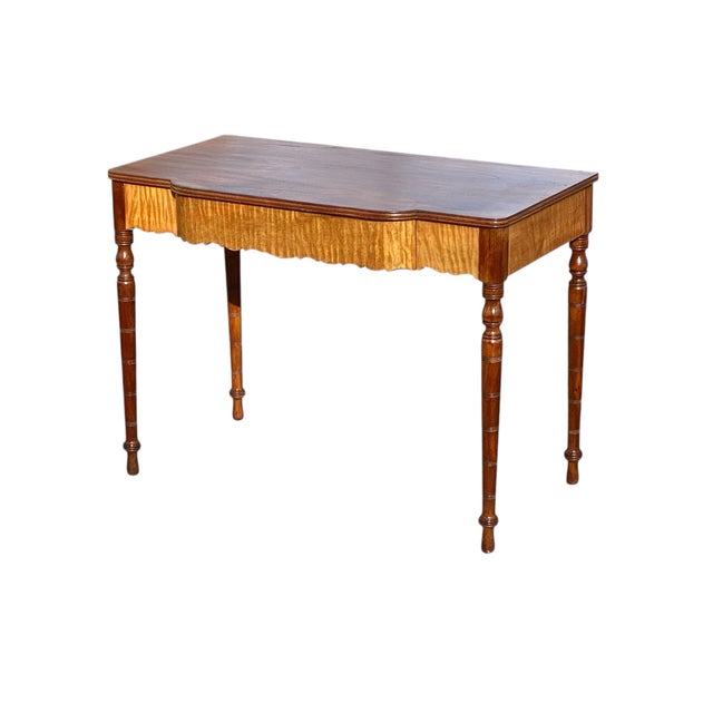 Antique Sheraton Style Tiger Maple Console Table / Server For Sale - Image 4 of 12
