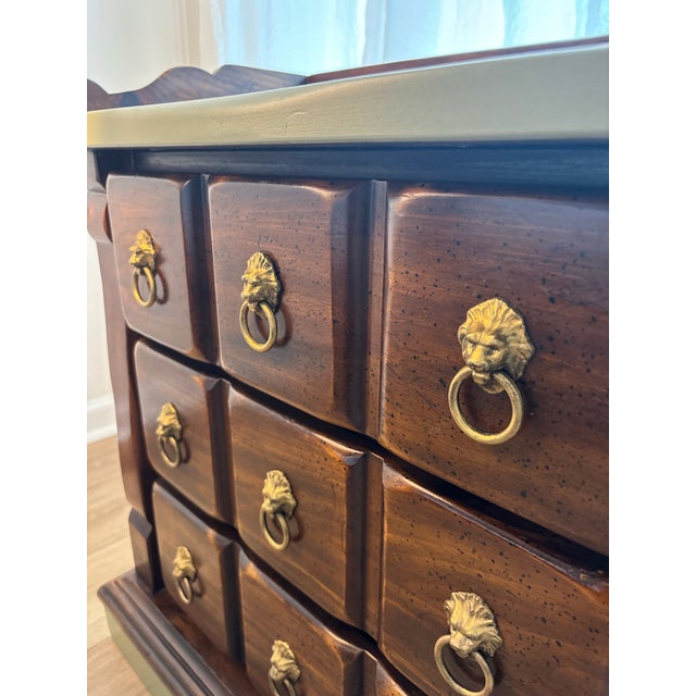 1970s Vintage Lion 3-Drawer Nightstand - Dark Wood, Olive Sage Green, Gold Pulls For Sale - Image 5 of 12