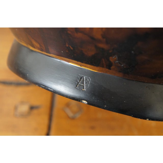 Gold Late 20th Century Adelina Mottled Marbled Gold Amber Brown Bulbous Vase Urn Centerpiece For Sale - Image 8 of 12