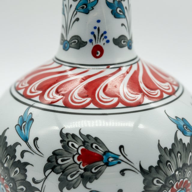 Handmade Ceramic Long Neck Vase (25cm) – Grey Lotus & Red Shoulder – Elegant Bottle Form For Sale - Image 4 of 8