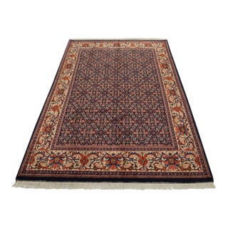 Sarouk Rug 6’5” X 8’4” Blue Wool Vintage Traditional Hand-Knotted Carpet For Sale