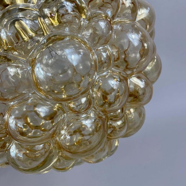 Amber Bubble Glass & Brass Pendant by Helena Tynell for Limburg, Germany, 1960s For Sale - Image 11 of 18