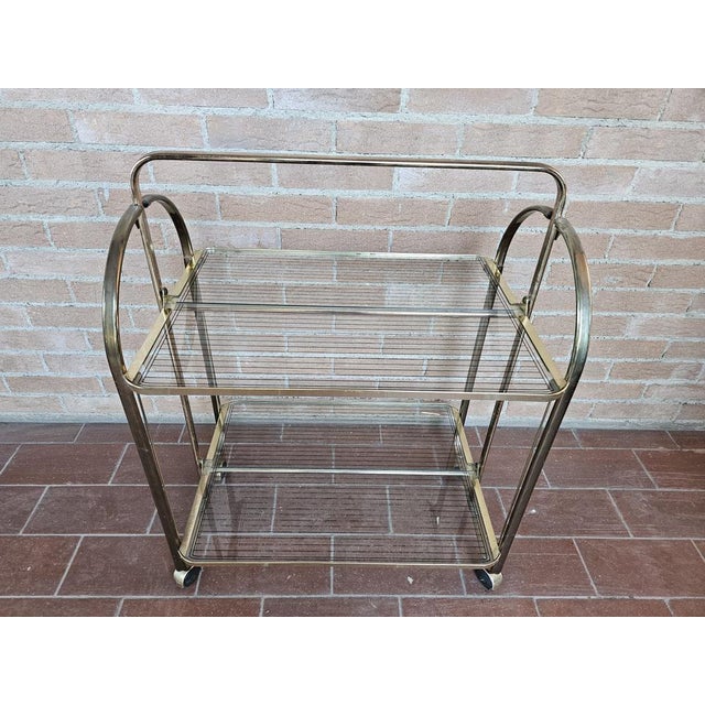 Trolley in Brass and Glass with Two Shelves, 1970s For Sale - Image 4 of 14
