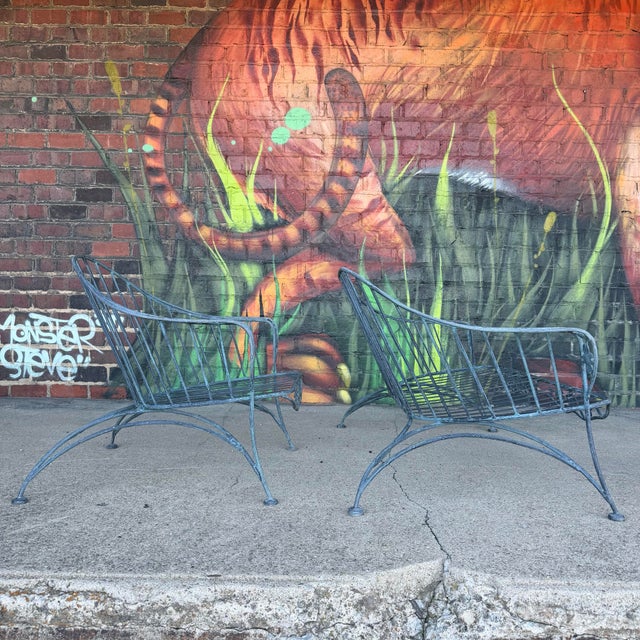 Mid-Century Modern Vintage Birmingham Ornamental Iron Patio Loveseat and Lounge Chair Set For Sale - Image 3 of 7