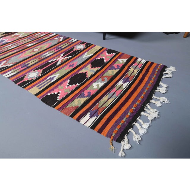 Textile Vintage Turkish Hand-Knotted Wool Cotton Pink Kilim Runner Rug For Sale - Image 7 of 11