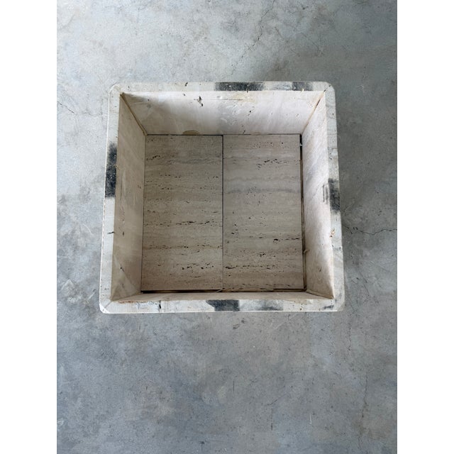 1980s Italian Postmodern Bullnose Beige Travertine Square Coffee Table by Stone International For Sale - Image 17 of 18
