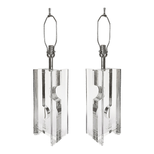 Substantial Vintage Lucite Sculptural Postmodern Table Lamps, Pair