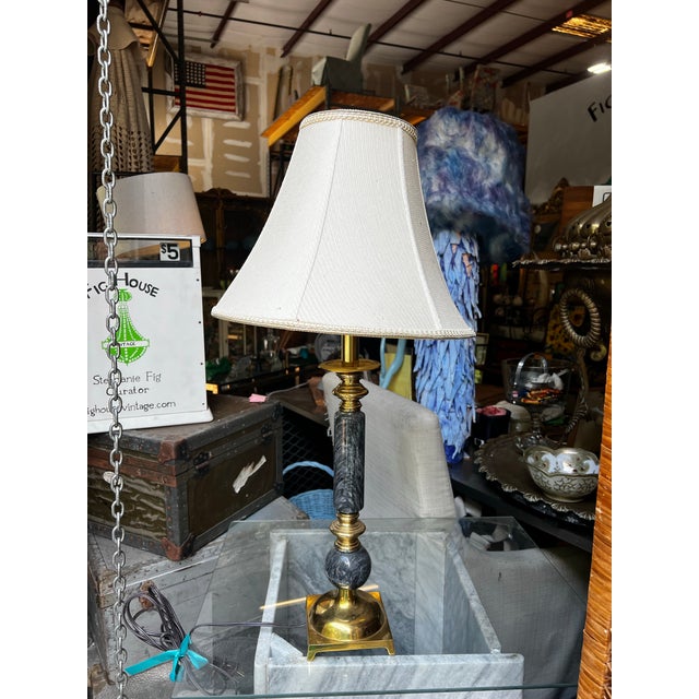 Vintage Gold and Black Stone Table Lamp For Sale - Image 4 of 5