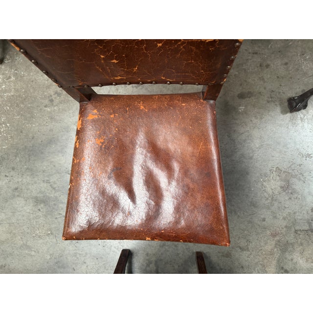 Set of 4 19th-Century English Cromwellian Leather & Oak Dining Chairs For Sale - Image 17 of 18