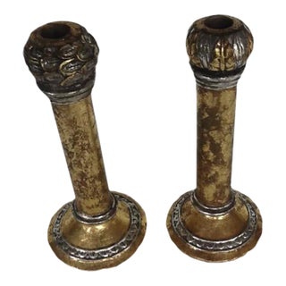Vintage Silver & Gold Gilt Candlesticks - a Pair For Sale