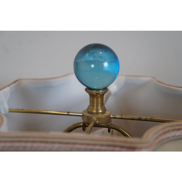 Antique French Empire Converted Cobalt Blue Glass Brass Urn Oil Lamp For Sale - Image 9 of 12