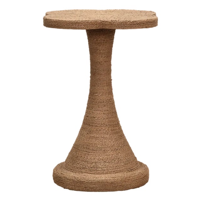Matthew Izzo Home Primrose Wrapped Rope, Clover Shaped Top Side Table For Sale