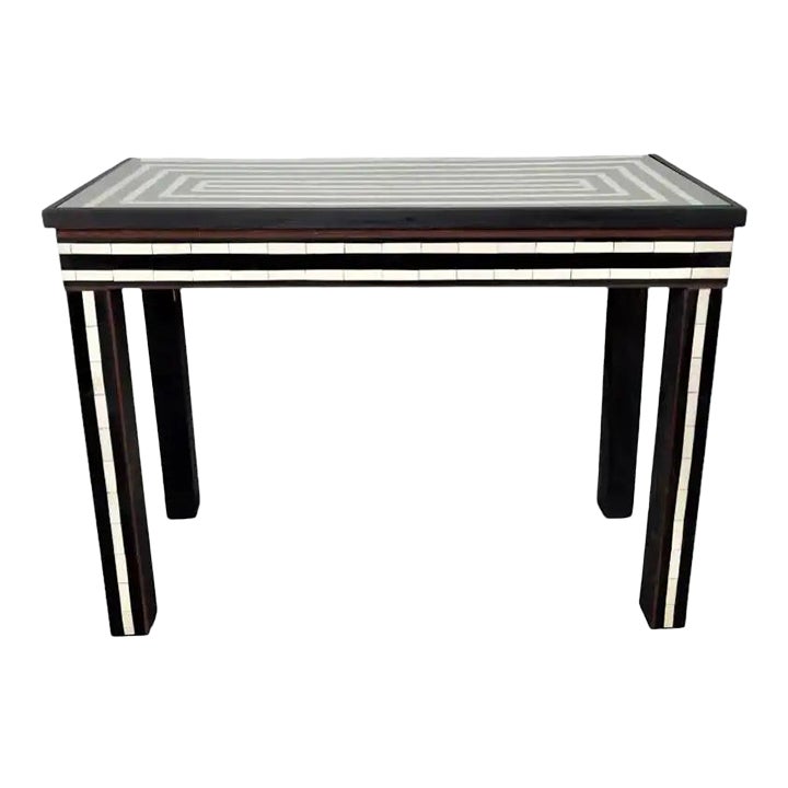 Art Deco Style Black & White Resin Inlay Console Table W Concentric ...