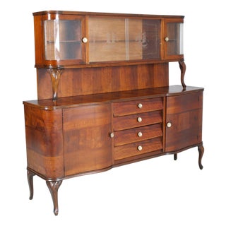 Italian Art Deco Sideboard with Display Cabinet in Walnut Veneer from Fratelli Mora, 1920s For Sale