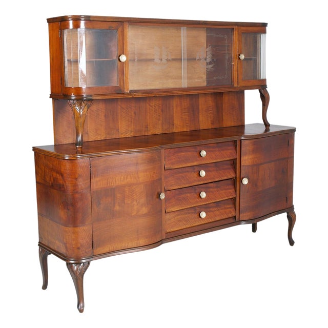 Italian Art Deco Sideboard with Display Cabinet in Walnut Veneer from Fratelli Mora, 1920s For Sale