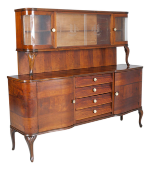Italian Art Deco Sideboard with Display Cabinet in Walnut Veneer from Fratelli Mora, 1920s