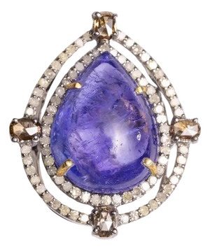 1990s Large Pear-Shaped Tanzanite Dome Cocktail Ring with Diamonds, Size 6.75