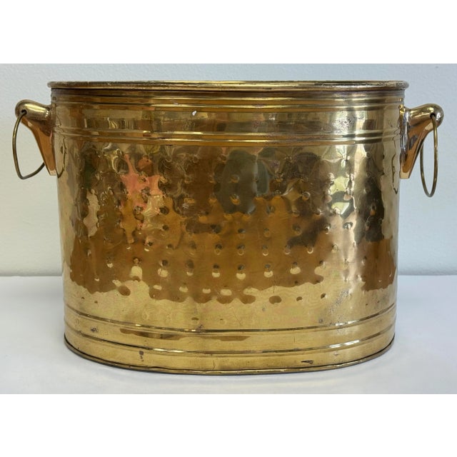 Metal Vintage Oval Hammered Brass Planter With Handles For Sale - Image 7 of 10