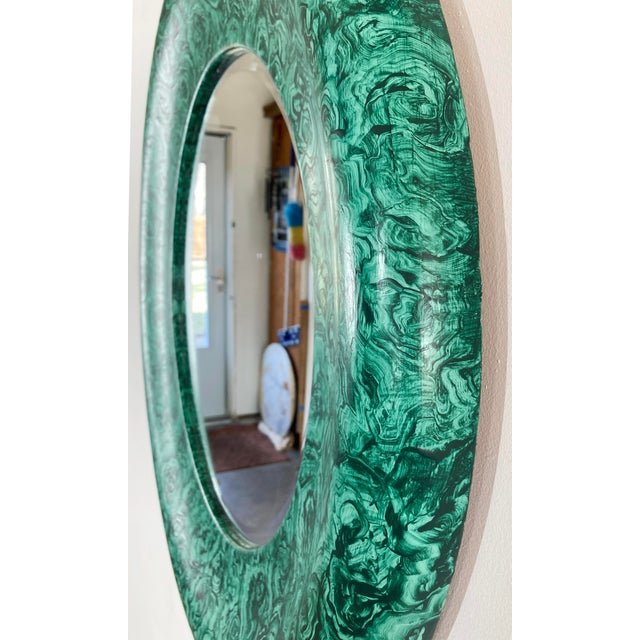Vintage Faux Malachite Round Beveled Glass Wall Mirror For Sale - Image 4 of 7