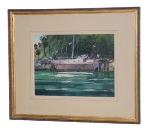 Dennis Simpson "Pink Boat on the Albion" Original Watercolor C.1984