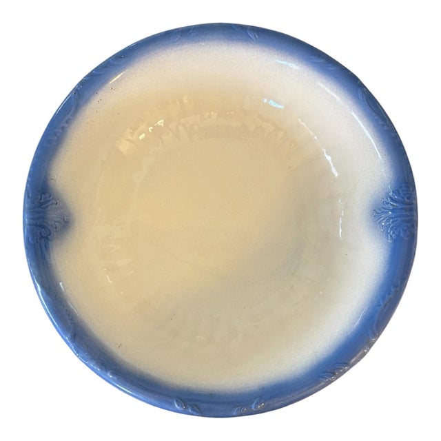 Early 20th Century Early 20th Century Blue & Ivory Ceramic Wash Basin and Pitcher Set For Sale - Image 5 of 12