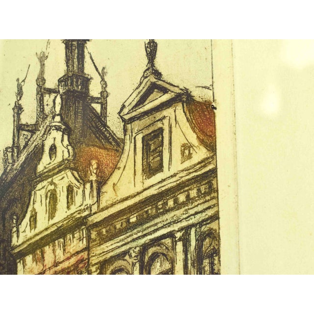 Early 20th Century Early 20th Century Original Signed René Van De Sande Etching "Maison Du Roi" Grand Place Brussels Belgium Etching Print For Sale - Image 5 of 11