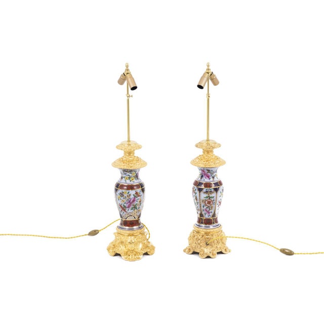 Table Lamps in Porcelain and Gilt Bronze, 1880s, Set of 2 For Sale - Image 3 of 11