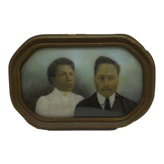 Vintage 1920 Bubble Glass Framed Color Photograph For Sale