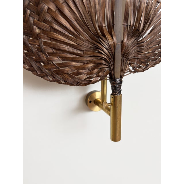 Wall Lamps in Brass and Natural Fiber, Italy, 1970s, Set of 2 For Sale - Image 10 of 12