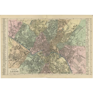 Large Victorian City Map of Leeds by G. Bacon, 1885 For Sale