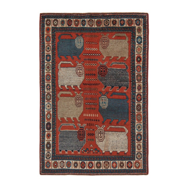 Red 1950s Rare Vintage Tribal Rug in Red With Beige and Blue Pictorials by Rug & Kilim For Sale - Image 8 of 8