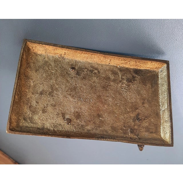 Metal Vintage India Brass Man With Wagon Cart With Bulls Cows For Sale - Image 7 of 8