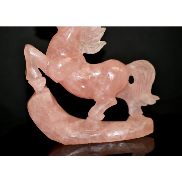 Mid 20th Century Natural Rose Quartz Horse Statue Hand Carved Gemstone Sculpture For Sale - Image 4 of 16