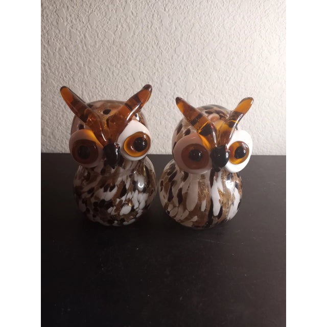 Brown Vintage Art Glass Speckled Aventurine Owl Figurines- Set of 2 For Sale - Image 8 of 9