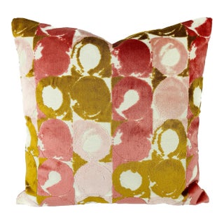 Carmello in Rosebud Velvet Pillow Cover - Pink, Petal and Amber Worn Circle Velvet For Sale