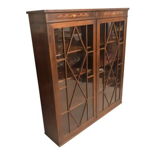 Antique Edwardian Style Inlaid Mahogany Bookcase/Display Cabinet For Sale