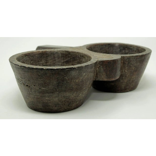 Antique Indian Teakwood Large Container With Rustic Carving and Spoon For Sale - Image 11 of 13